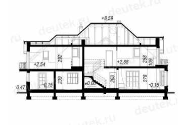 Проект двухэтажного дома из керамоблоков с двухместным гаражом 18 на 12 м DTV100106