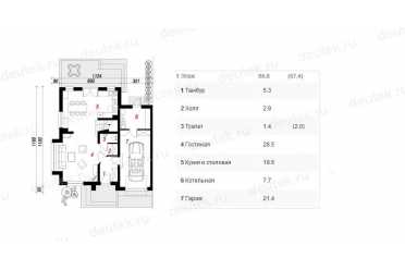 Проект двухэтажного дома из керамоблоков с мансардой и одноместным гаражом DTV100123
