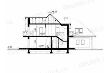 Проект двухэтажного дома из керамоблоков с мансардой и двухместным гаражом DTV100125