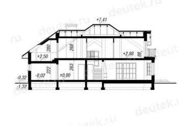 Проект двухэтажного дома из керамоблоков с мансардой и одноместным гаражом DTV100136