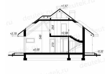 Проект двухэтажного дома из керамоблоков с мансардой и двухместным гаражом DTV100145