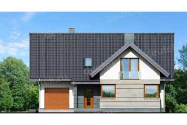 Проект двухэтажного дома из керамоблоков с мансардой и одноместным гаражом DTV100150