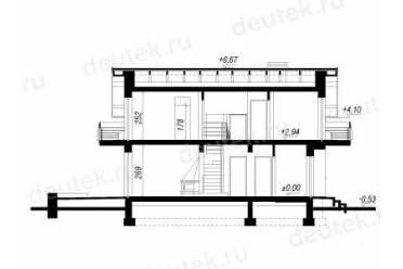 Проект двухэтажного дома из керамоблоков с мансардой и двухместным гаражом DTV100180