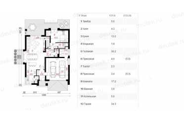 Проект двухэтажного дома из керамоблоков с мансардой и двухместным гаражом DTV100187