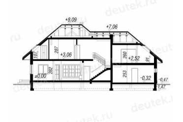 Проект двухэтажного дома из керамоблоков с мансардой и двухместным гаражом DTV100190