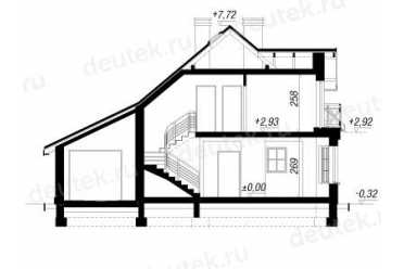 Проект двухэтажного дома из керамоблоков с мансардой и одноместным гаражом DTV100212