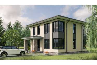 Проект двухэтажного дома из газобетонных блоков с террасой DTV100279