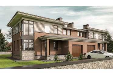 Проект двухэтажного дома из газобетонных блоков с одноместным гаражом DTV100285