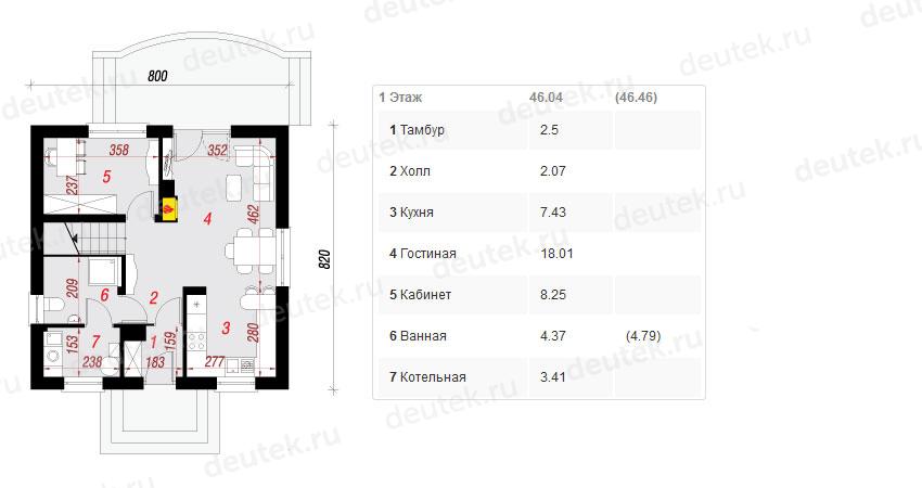 Проект европейского дачного дома с мансардой и камином 8 на 8 метров DTA100151