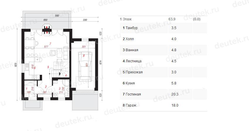 Проект европейского дома с мансардой и одноместным гаражом 9 на 9 метров DTA100199
