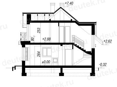 Проект двухэтажного дома из керамаблоков с мансардой и одноместным гаражом DTV100036
