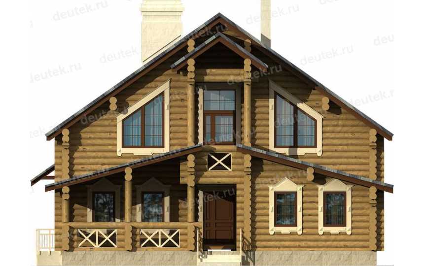 Проект двухэтажного дома из окоренного бревна в стиле Псевдорусский KR9