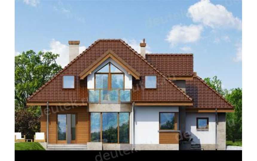 Проект двухэтажного дома из керамоблоков с эркером и одноместным гаражом - SK-7 SK-7