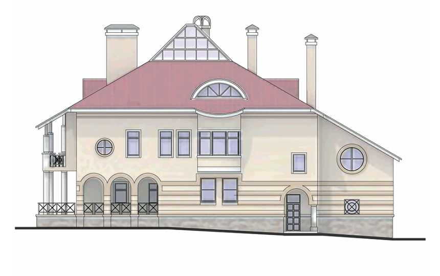Проект узкого четырёхэтажного дома из кирпича в стиле барокко с цокольным этажом и эркерами, с площадью до 500 кв м PA-32