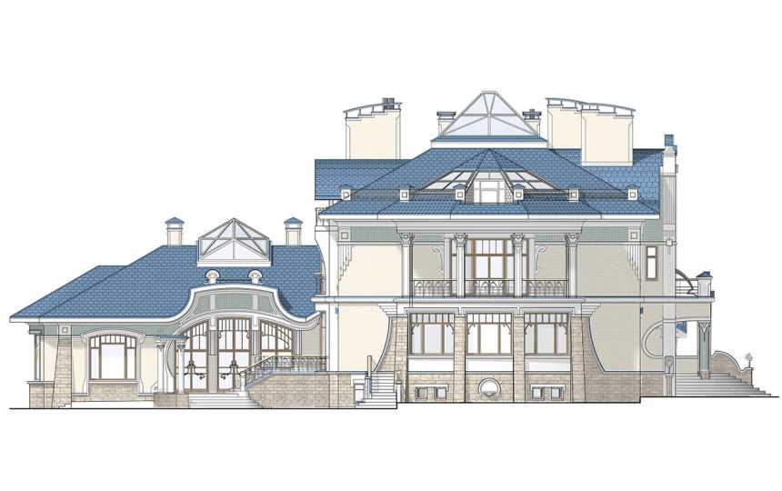 Проект узкого четырёхэтажного дома из кирпича в стиле барокко с цокольным этажом и двухместным гаражом, с площадью до 1400 кв м PA-47