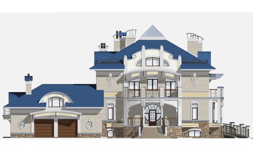  Проект узкого трёхэтажного дома из кирпича в стиле барокко с цокольным этажом и двухместным гаражом, с площадью до 1150 кв м PA-48