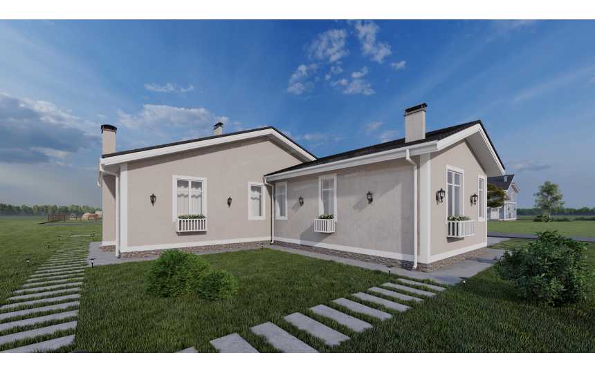 Проект одноэтажного дома с размерами 14 м на 15 м - P255