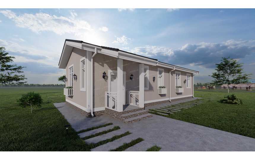 Проект одноэтажного дома с размерами 14 м на 15 м - P255