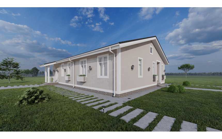 Проект одноэтажного дома с размерами 14 м на 15 м - P255