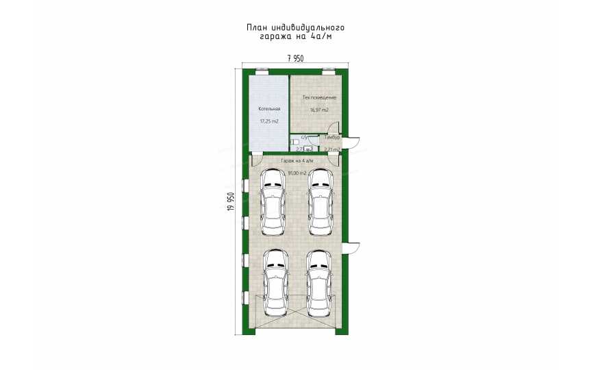 Проект узкого четырехместного гаража - P305