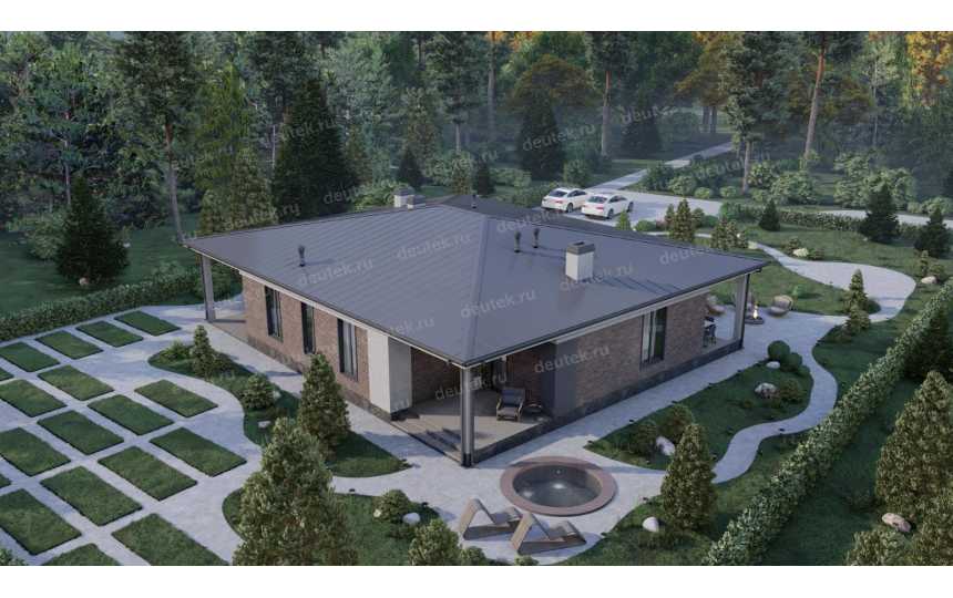 Проект жилого одноэтажного дома с тремя террасами - P273