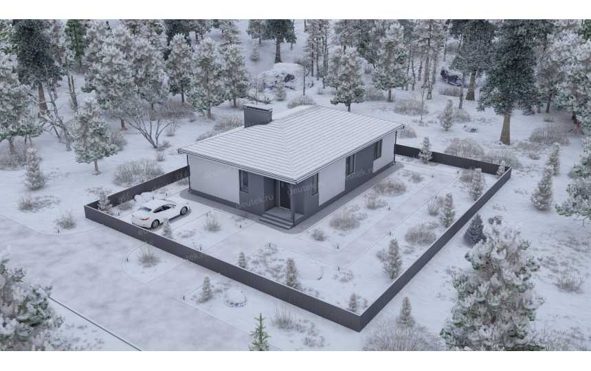 Проект узкого одноэтажного дома в стиле минимализм - P252