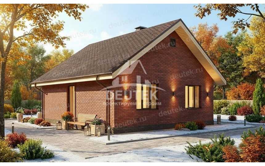 Проект жилого одноэтажного дома с двумя спальнями с террасой - LK-286