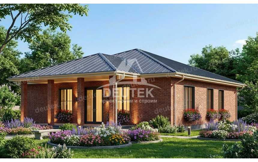 Проект узкого одноэтажного дома с кабинетом - LK-287