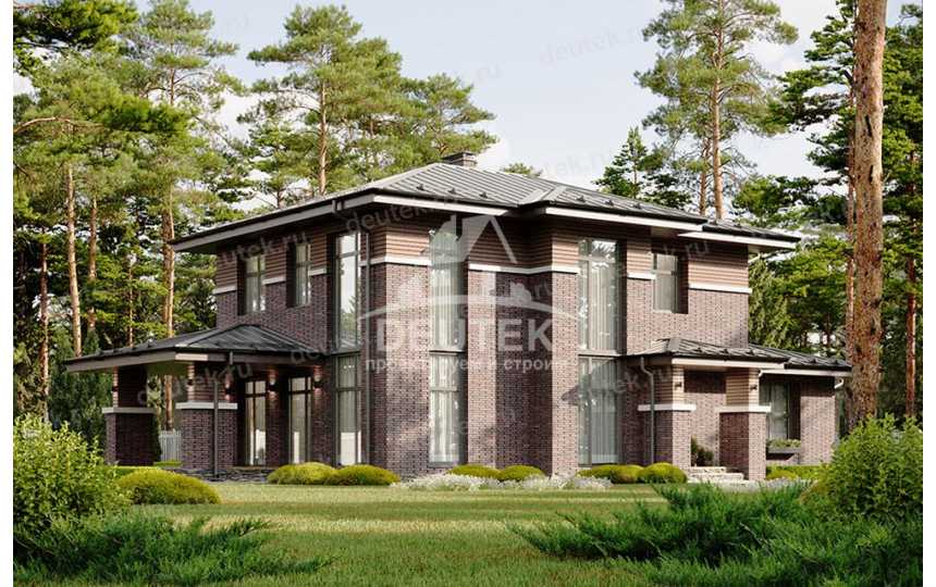 Проект узкого двухэтажного дома с большими окнами и тренажерным залом - LK-299