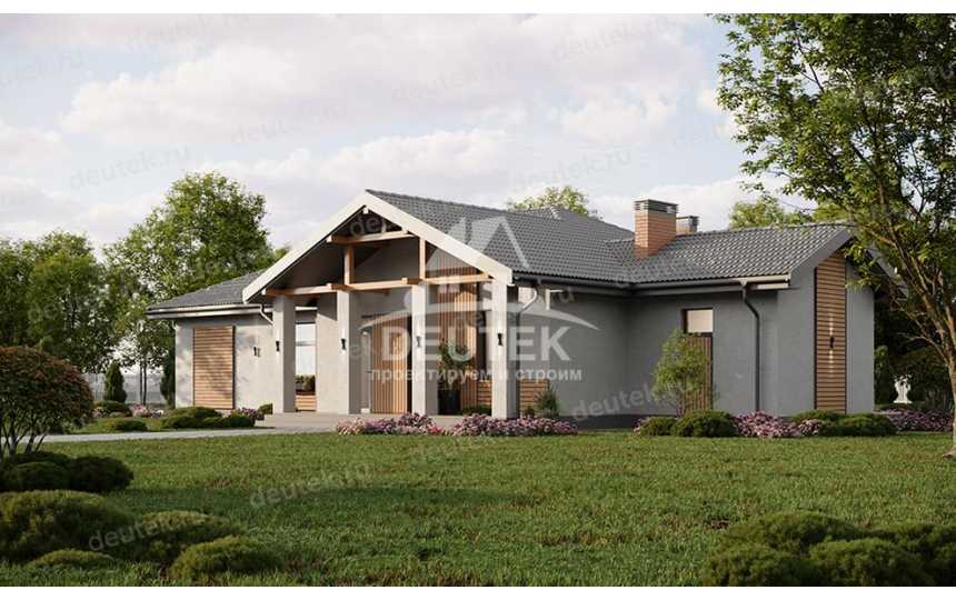 Проект загородного одноэтажного дома с баней и двумя террасами - LK-301