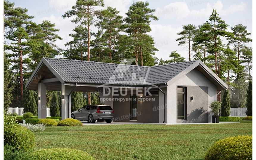 Проект современного одноместного гаража с навесом для автомобиля - LK-303
