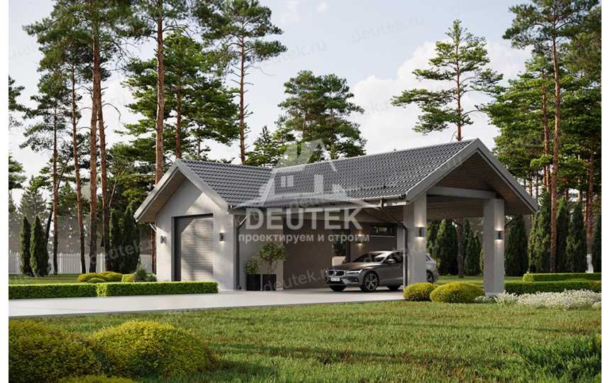 Проект современного одноместного гаража с навесом для автомобиля - LK-303