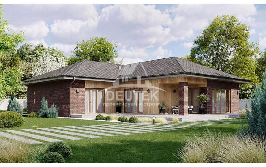 Проект квадратного одноэтажного дома с двухместным гаражом - LK-310