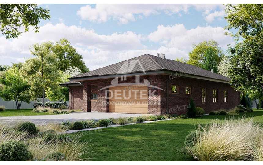 Проект квадратного одноэтажного дома с двухместным гаражом - LK-310