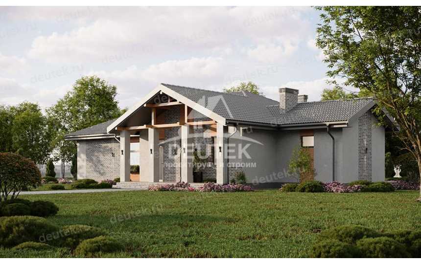 Проект загородного одноэтажного дома с баней и двумя террасами - LK-312