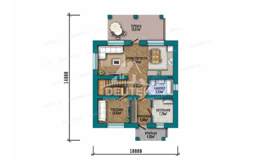 Проект узкого одноэтажного дома с площадью 150 кв м - LK-313