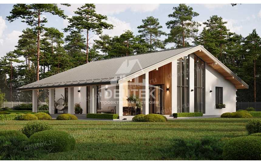 Проект загородного одноэтажного дома с большими окнами - LK-314