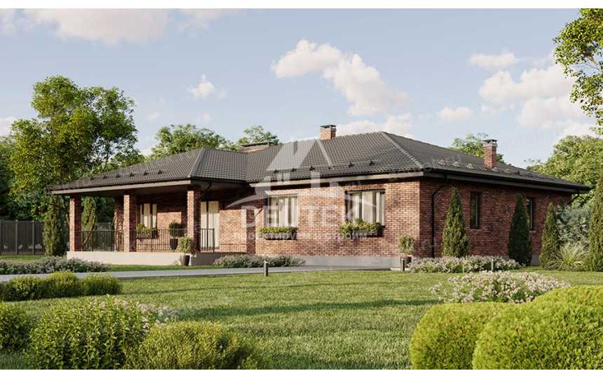 Проект квадратного одноэтажного дома с одноместным гаражом - LK-315