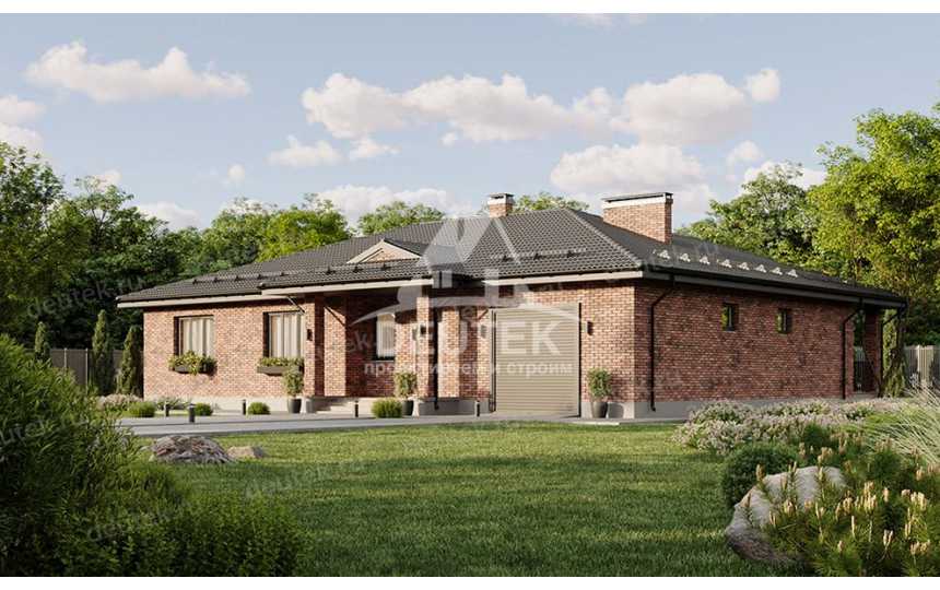 Проект квадратного одноэтажного дома с одноместным гаражом - LK-315