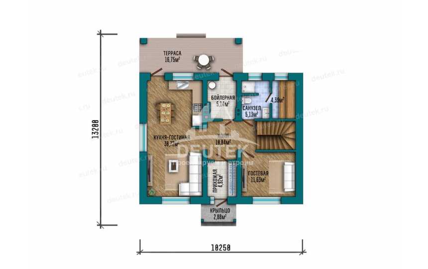 Проект жилого двухэтажного дома с размерами 13 м на 10 м - LK-316