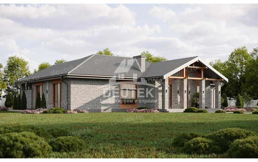 Проект загородного одноэтажного дома с баней и двумя террасами - LK-317