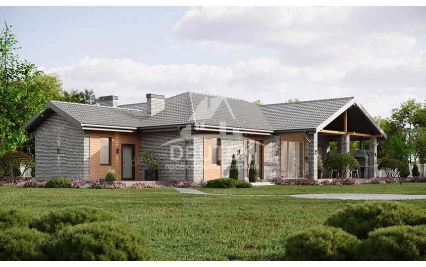 Проект загородного одноэтажного дома с баней и двумя террасами - LK-317