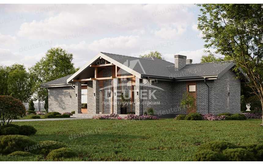 Проект загородного одноэтажного дома с баней и двумя террасами - LK-317