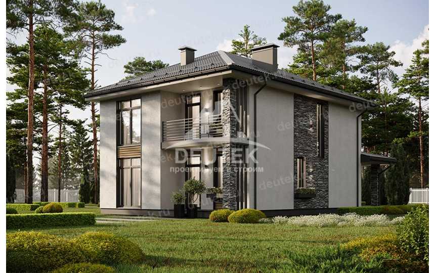 Проект загородного двухэтажного дома с большими окнами - LK-319