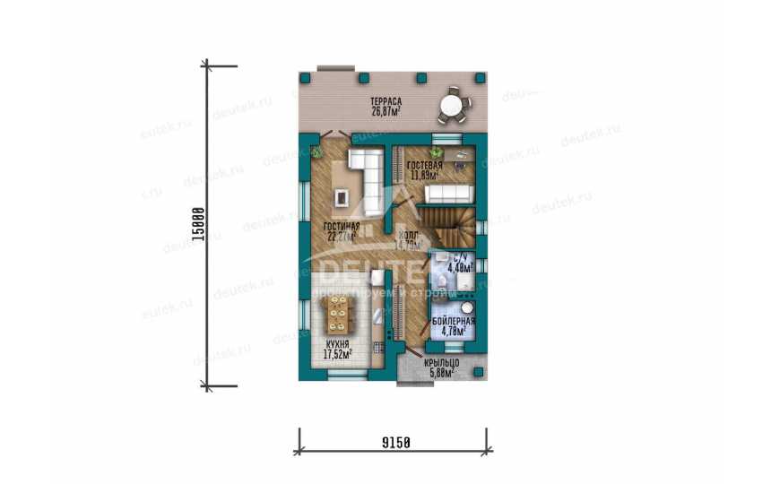 Проект загородного двухэтажного дома с большими окнами - LK-319