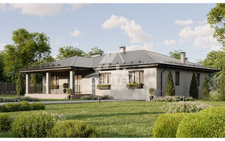 Проект квадратного одноэтажного дома с одноместным гаражом - LK-322