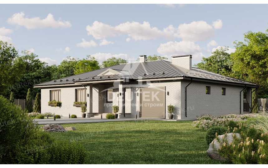 Проект квадратного одноэтажного дома с одноместным гаражом - LK-322