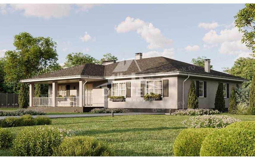 Проект квадратного одноэтажного дома с одноместным гаражом - LK-324