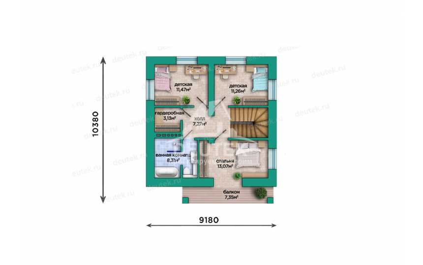 Проект квадратного двухэтажного дома с кабинетом - LK-326