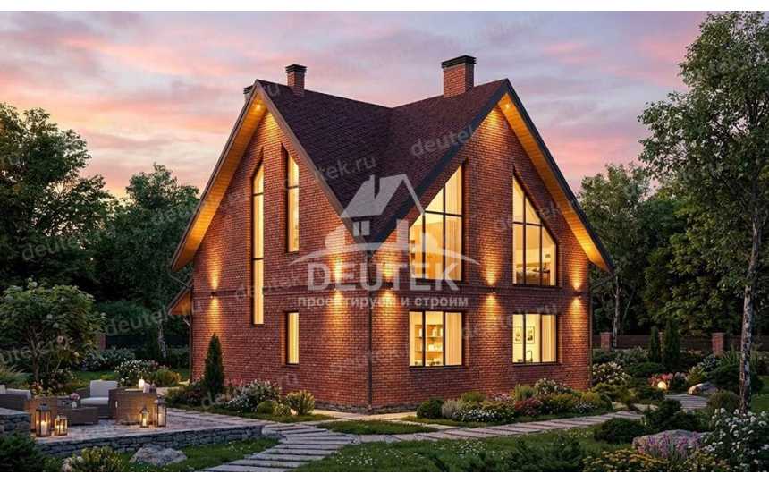 Проект квадратного двухэтажного дома с большими окнами - LK-328